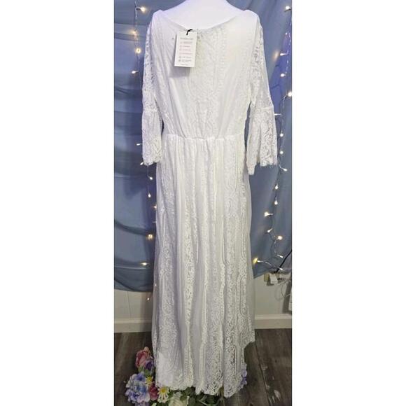 Pinup Fashion Women's Floral Lace Wedding Dress,3/4 Sleeve, Sz 14, Boho NWT - Picture 3 of 7